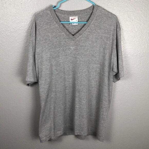 Vintage Nike Size Medium Grey Short Sleeve V-Neck Shirt Swoosh Logo *flawed* - Picture 1 of 8